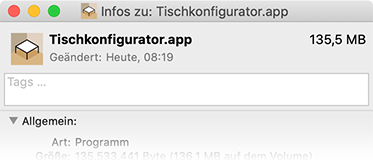 Tischkonfigurator App Info