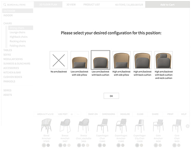 Konfigurationsdialog für Lounge-Korpuselement