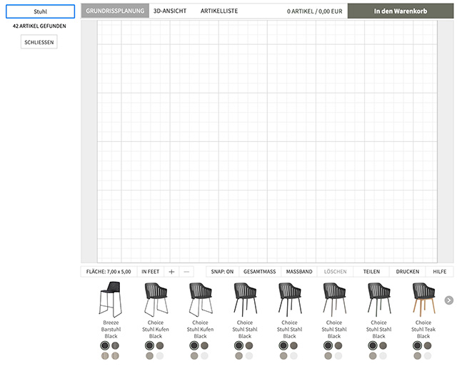 Suche nach Bezeichnung oder SKU per Texteingabe innerhalb des Planers