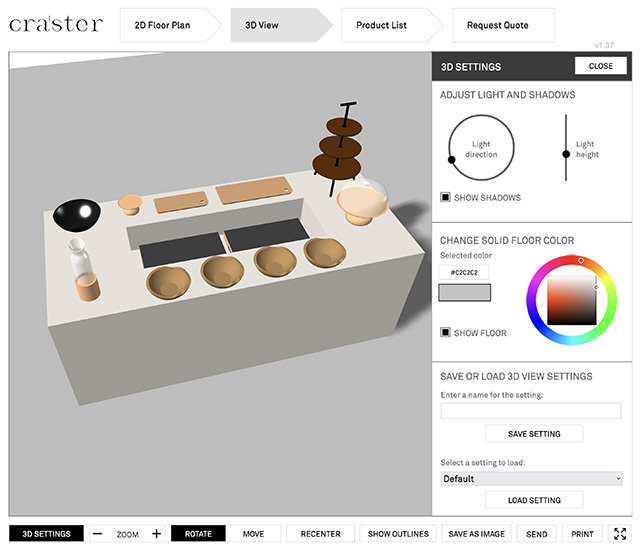 3D-Darstellung einer Servierstation mit Vertiefung in der Mitte