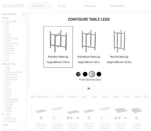 Auswahldialog für Tischbeine
