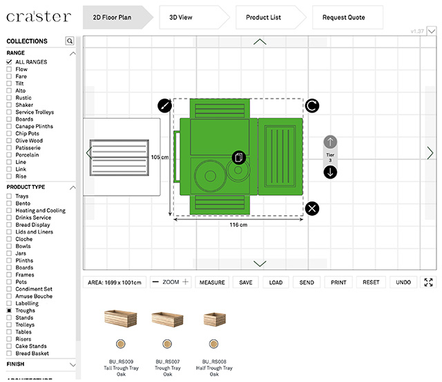 Ebenen-Bestückung bei Servierwagen
