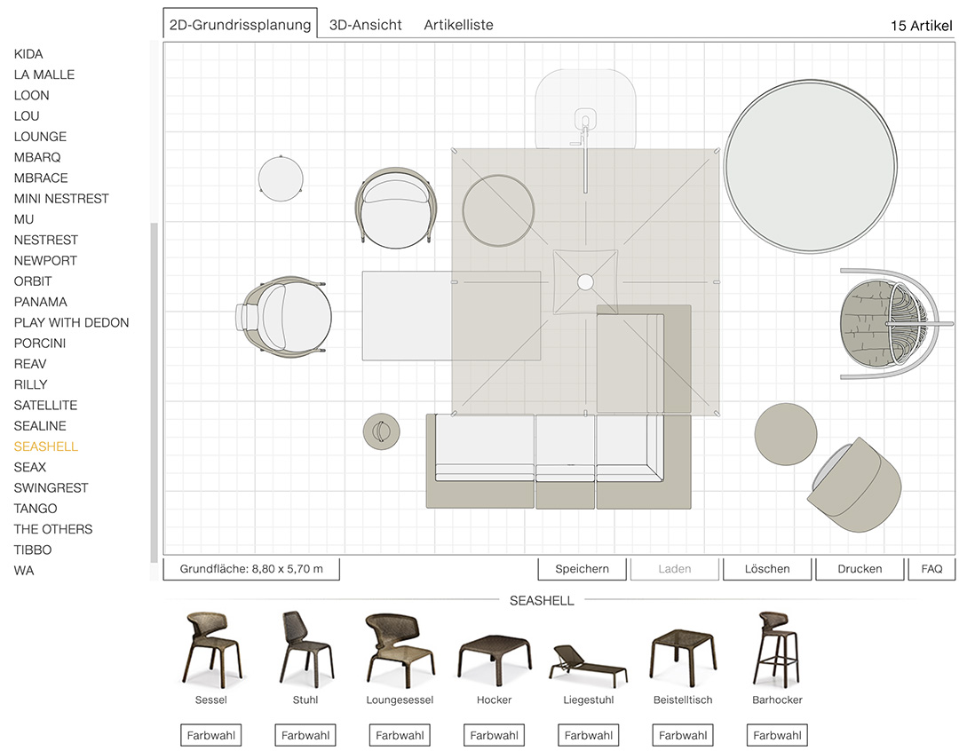 Grundriss mit eingefärbten Möbelzeichnungen
