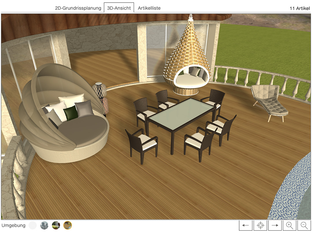 3D-Darstellung der Artikel mit Abendstimmung