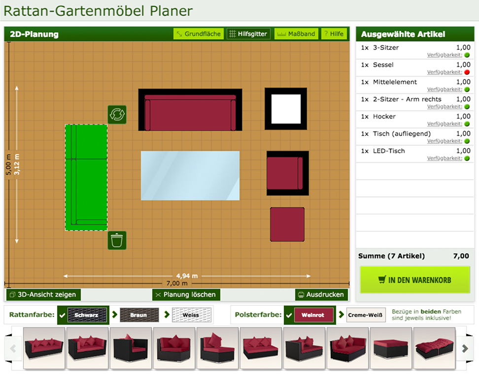 2D-Planungsansicht mit platzierten Gartenm&ouml;beln