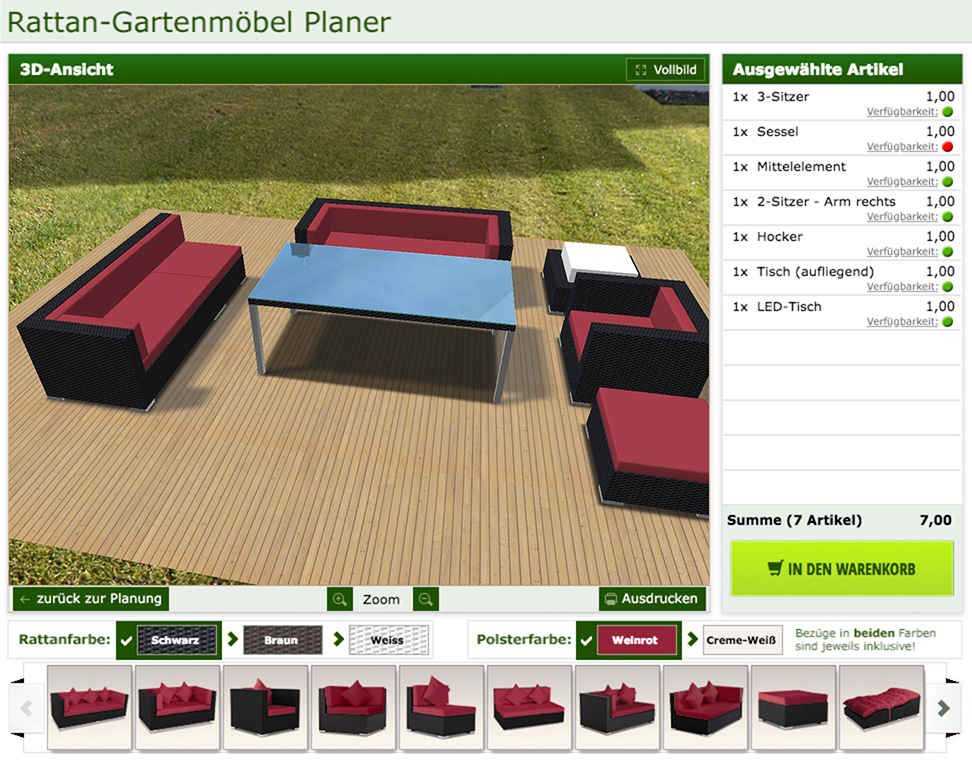 Echtzeit-3D-Rendering einer M&ouml;belgruppe