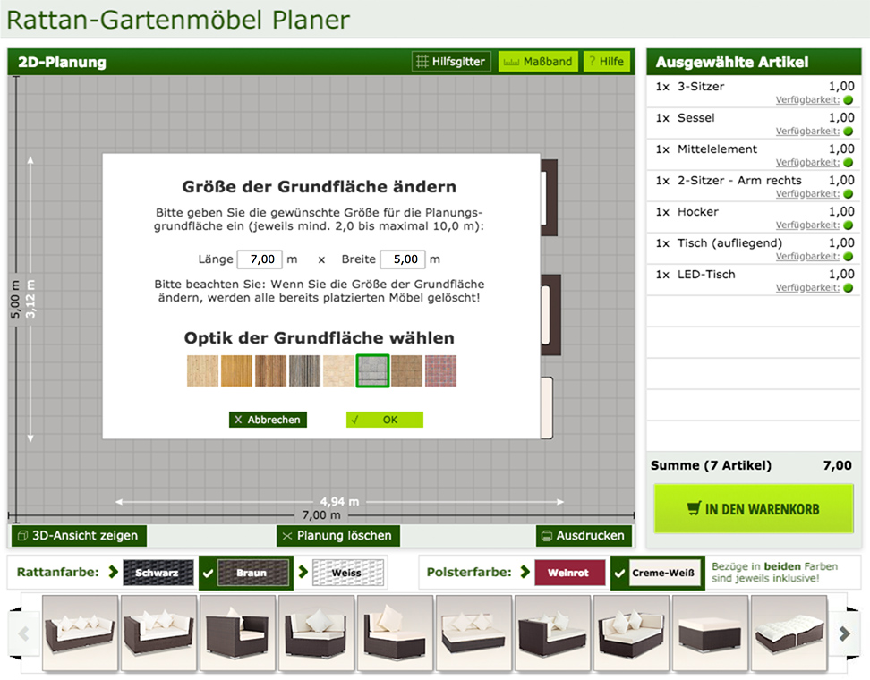 Dialog zur Anpassung der Terrasse