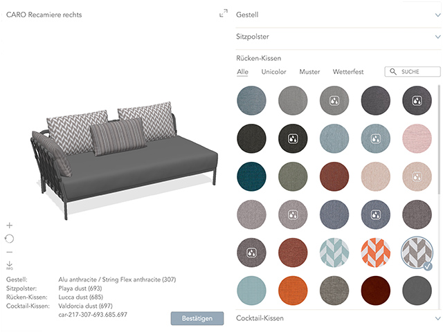 Polster-Auswahl Dialog mit Suchfeld