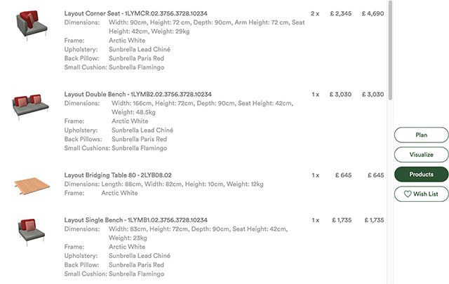 Artikelliste mit Echtzeit-3D-Vorschaubildern